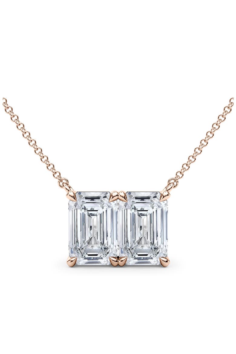 Lab Grown Diamond Twin Emerald Cut Pendant Necklace, Alternate, color, 18K ROSE GOLD