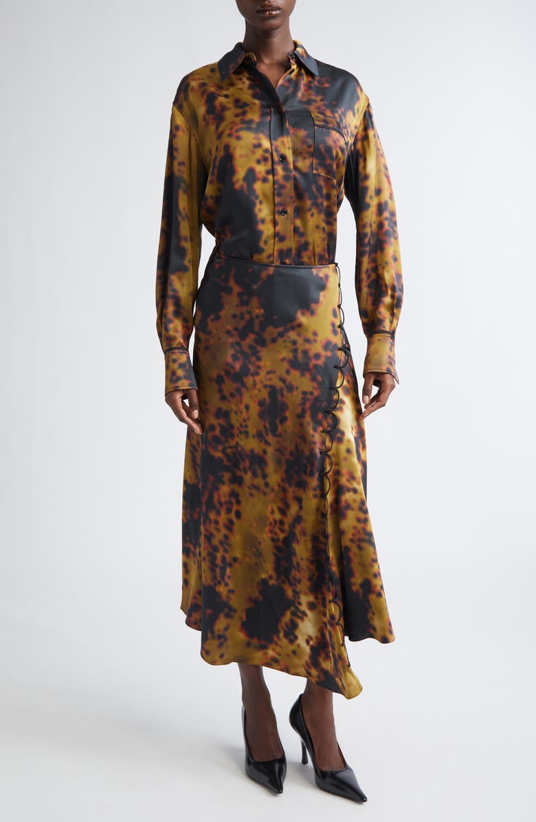 Victoria Beckham Rouleau Detail Satin Midi Skirt, Alternate, color, Olive Brown