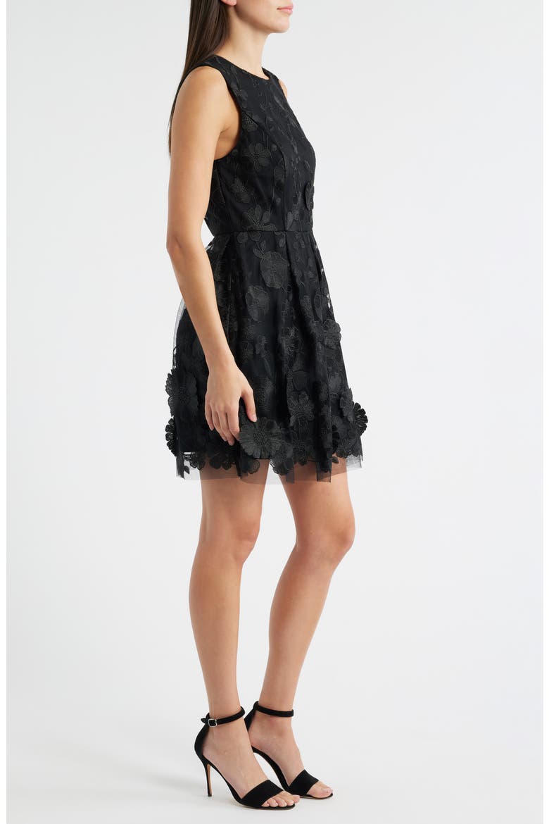 Floral Embroidered Minidress, Alternate, color, BLACK