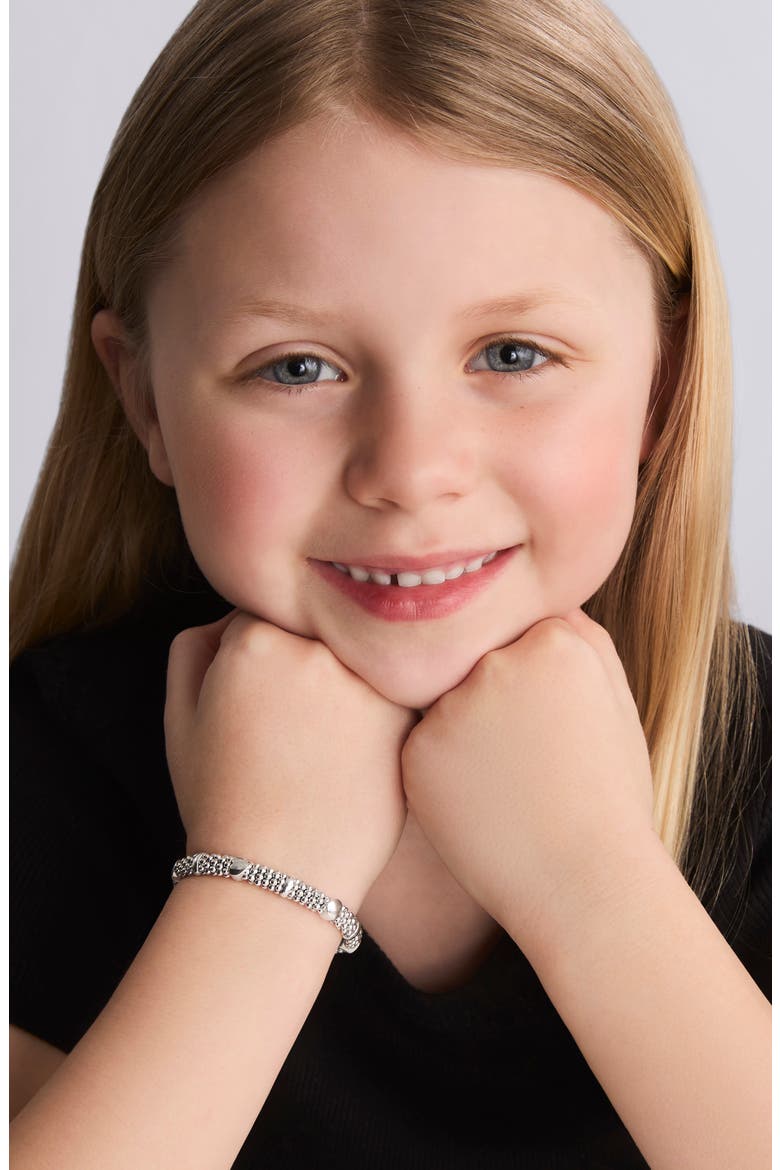 Kids' Caviar Beaded Heart Bracelet, Alternate, color, SILVER