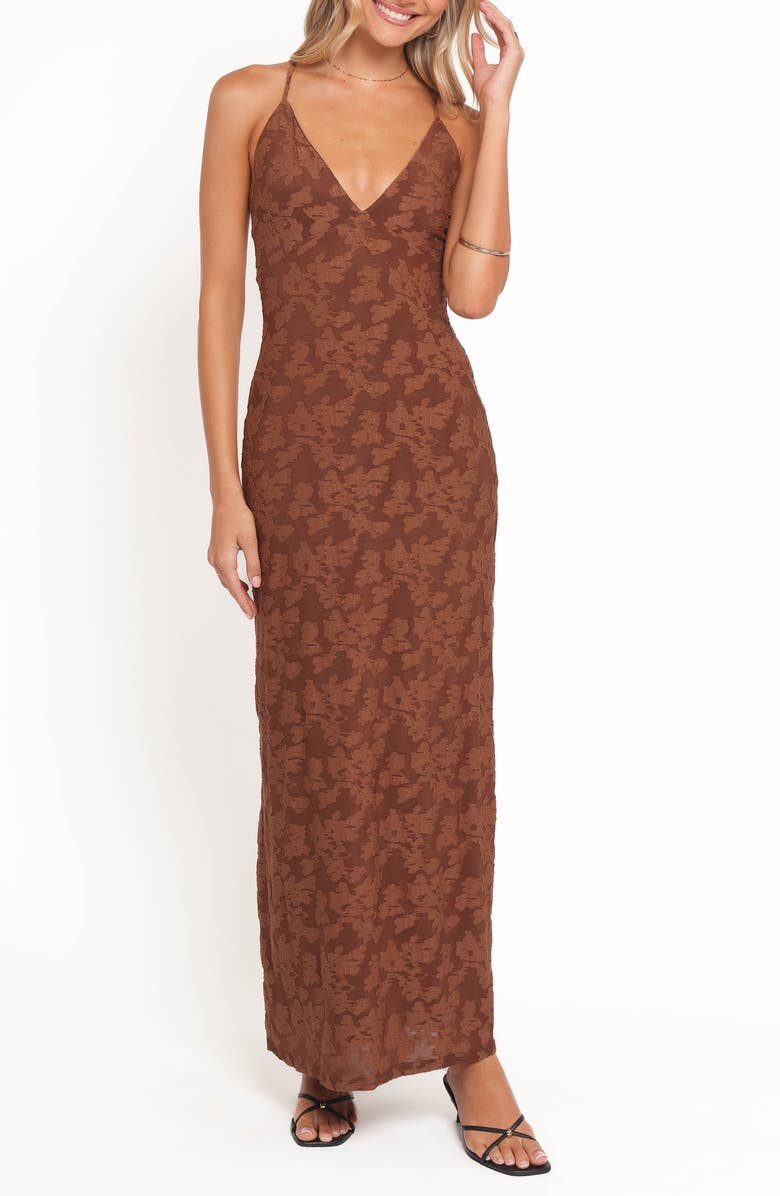 Petal & Pup Araminta Floral Sleeveless Maxi Dress, Main, color, Brown