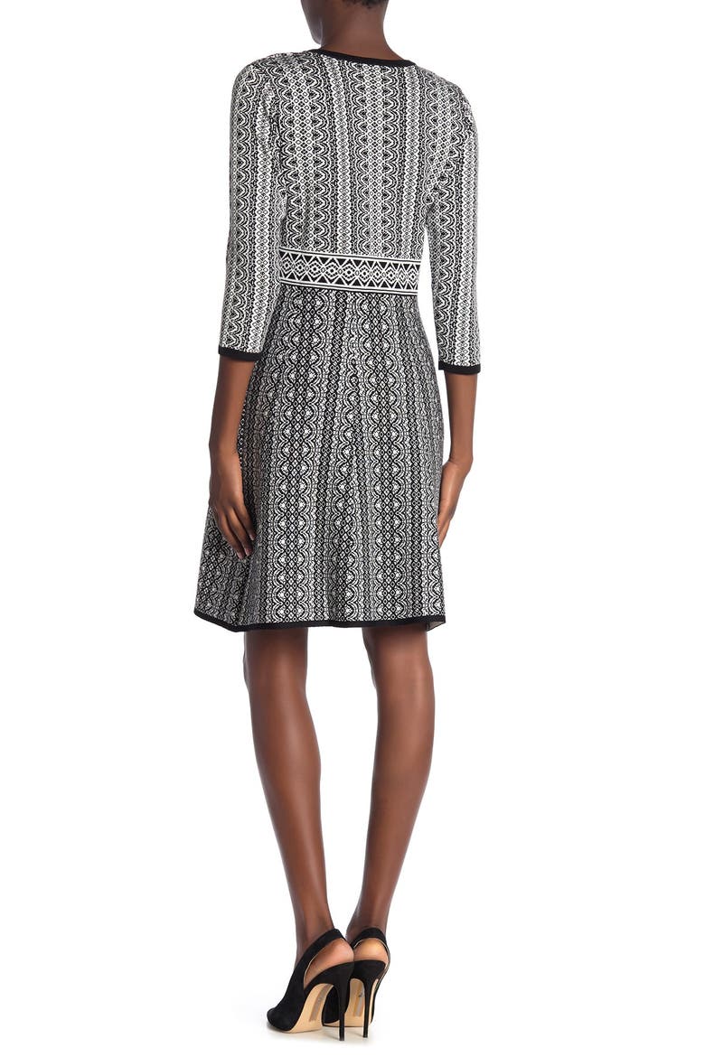 Geometric Print Sweater Dress, Alternate, color, BLKWHT