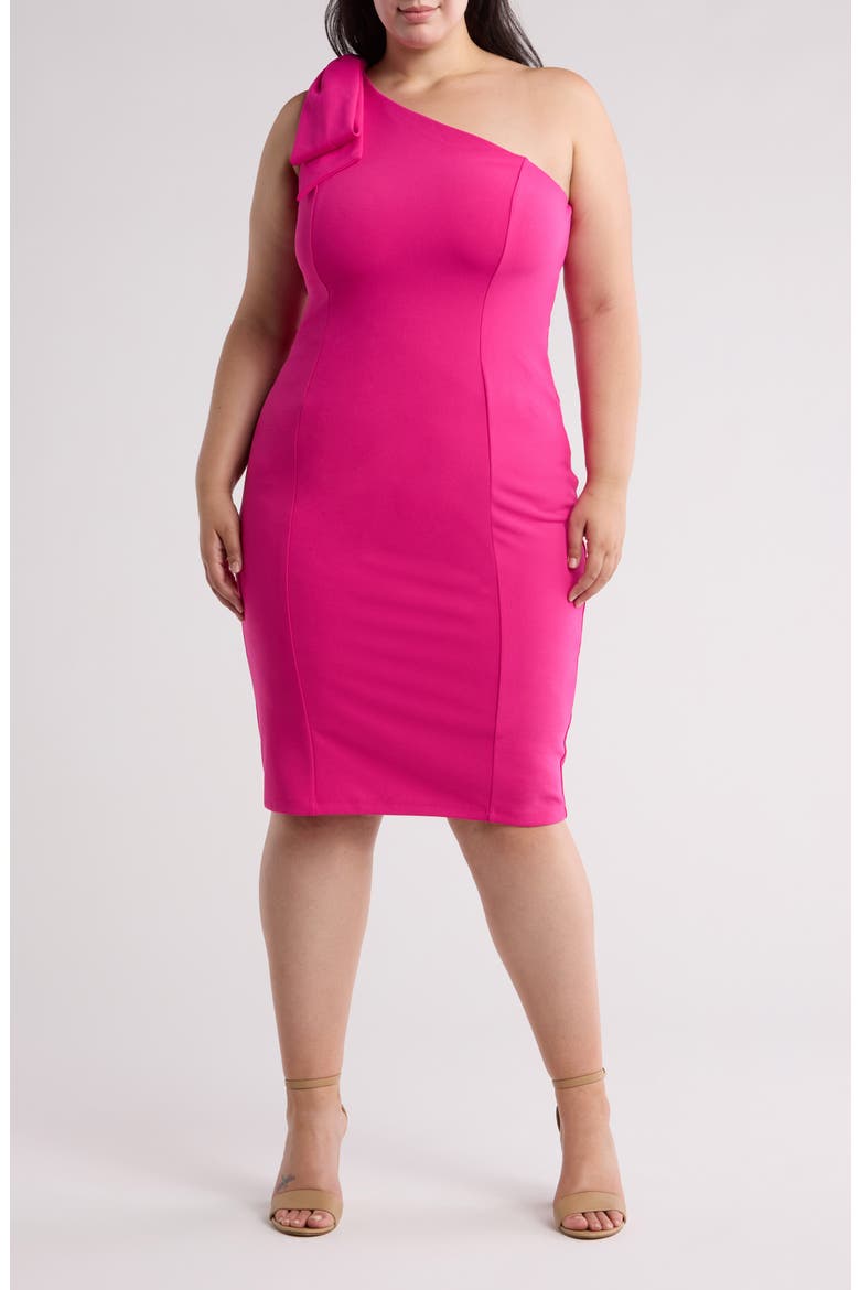 Bow One-Shoulder Cocktail Dress, Main, color, FUCHSIA