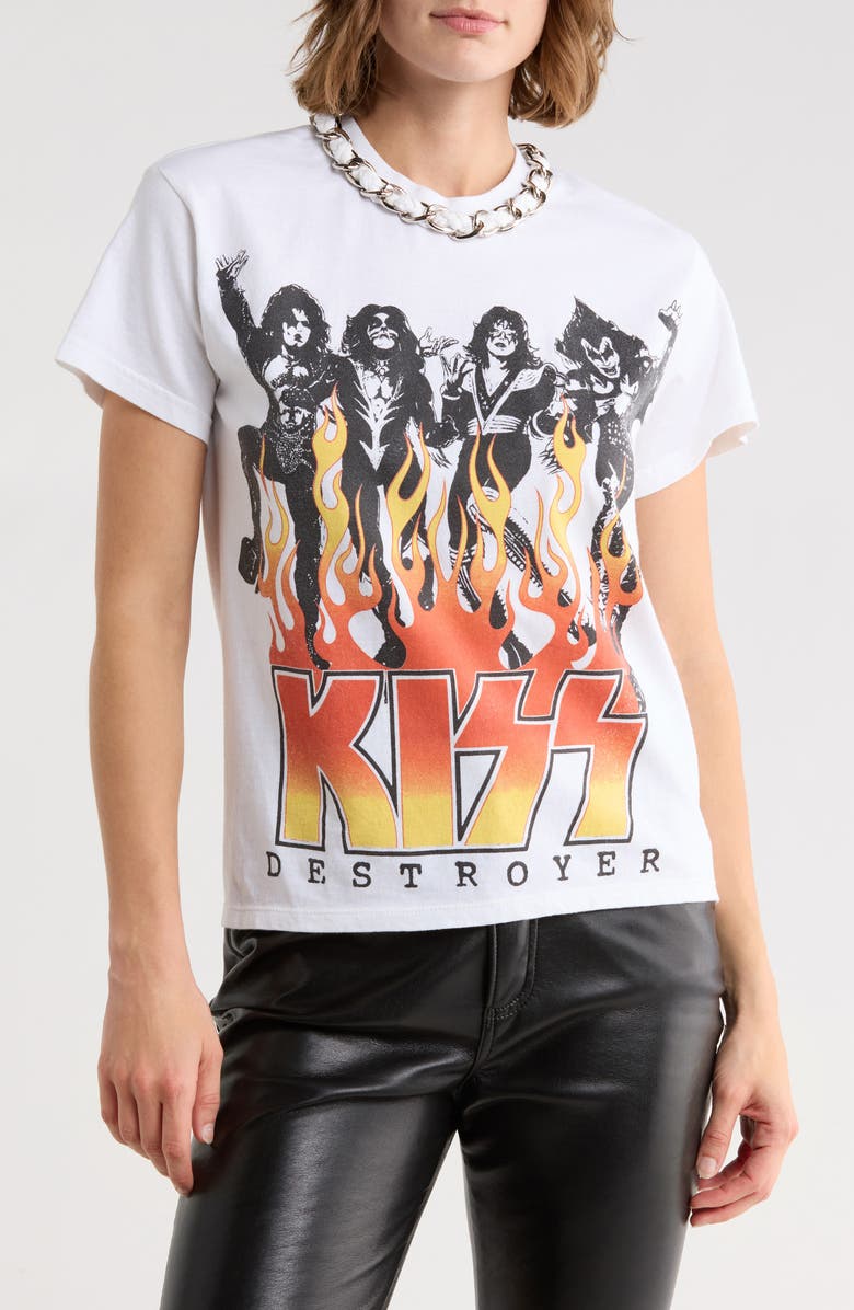 Alice + Olivia Miller Embellished Kiss Cotton Graphic T-Shirt, Main, color, Kiss