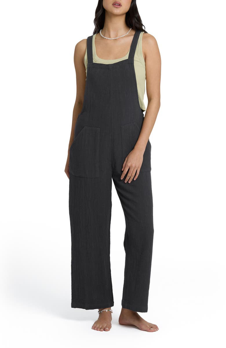 Billabong Pacific Time Cotton Gauze Jumpsuit, Main, color, Black Sands