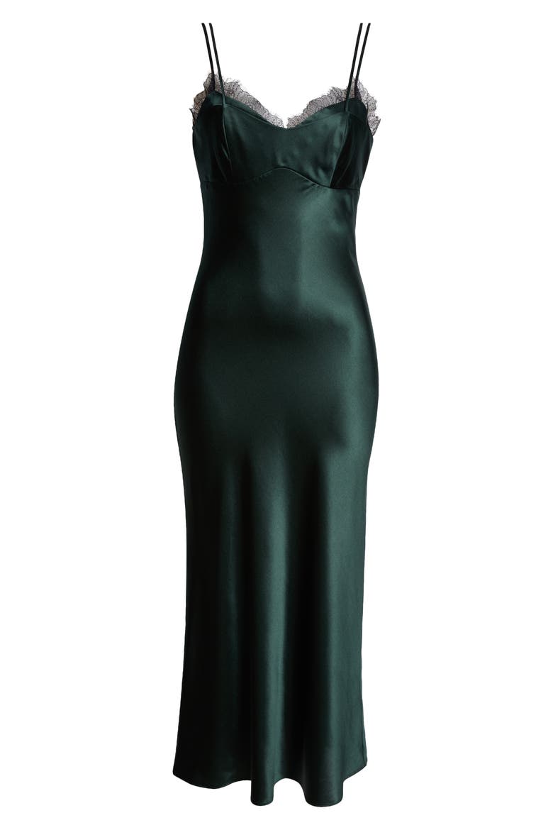 Bixie Lace Detail Silk Blend Slipdress, Alternate, color, PINE