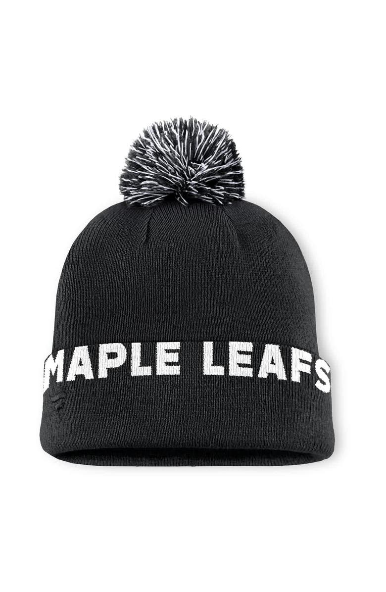 FANATICS Men's Fanatics Black Toronto Maple Leafs Fundamental High Stick Cuffed Knit Hat with Pom, Alternate, color, Black