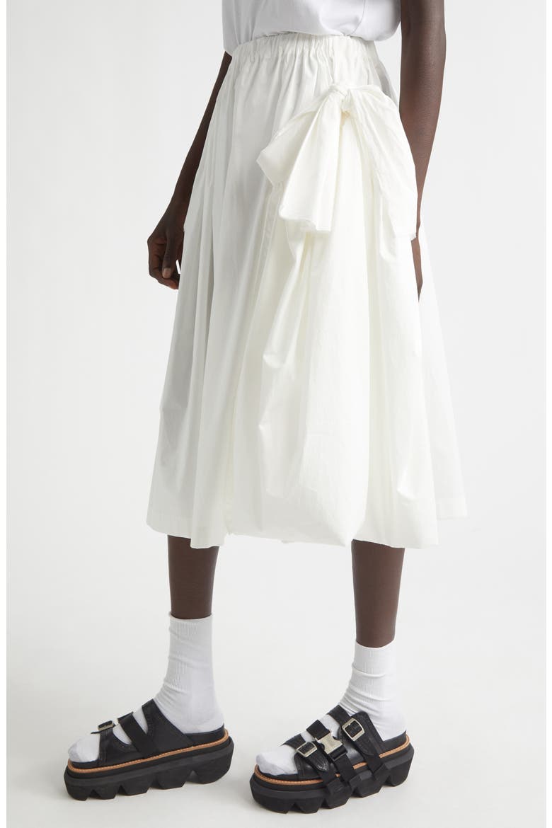 Bow Detail Gathered Tumbled Cotton Skirt, Alternate, color, WHITE