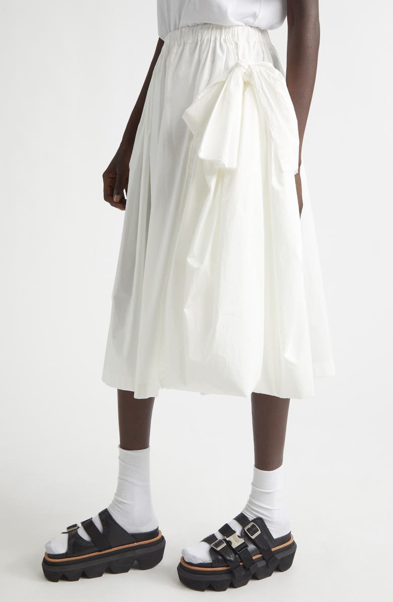 Tao Comme des Garçons Bow Detail Gathered Tumbled Cotton Skirt, Alternate, color, White