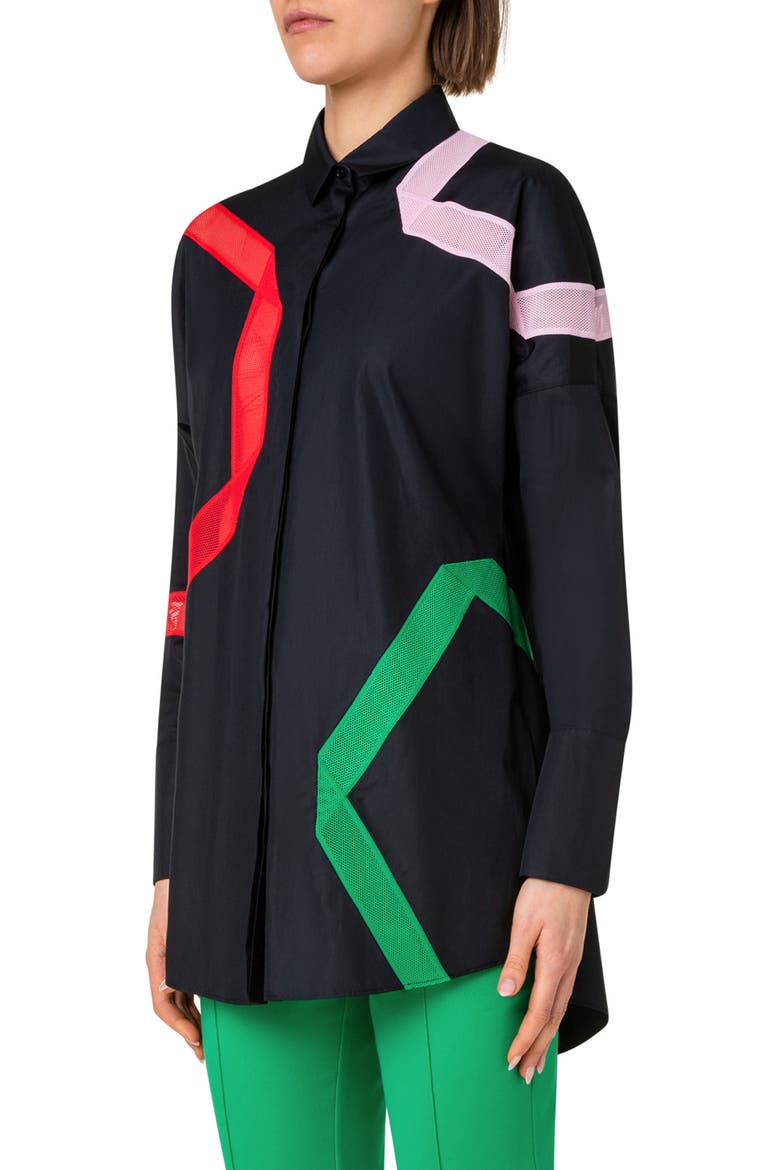 Mesh Inlay Cotton Poplin Blouse, Alternate, color, 009 BLACK-MULTICOLOR