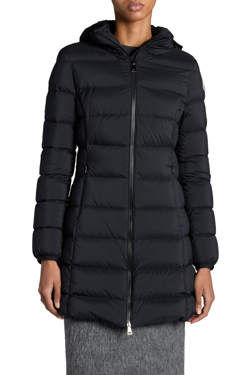 Moncler Gie Water Resistant Down Long Coat, Main, color, Black