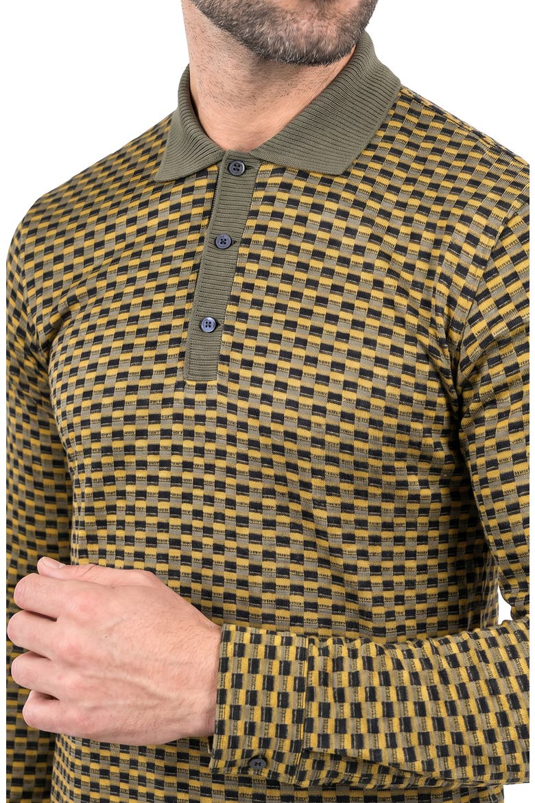 Long Sleeve Check Print Knit Polo, Alternate, color, YELLOW