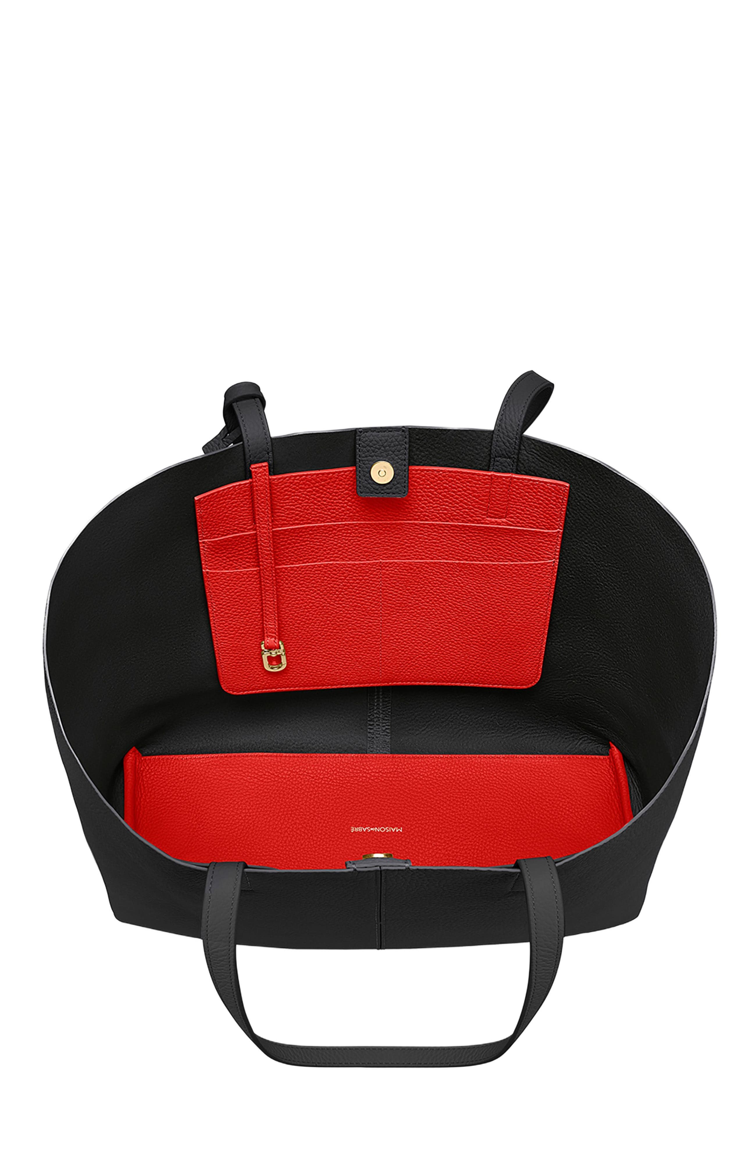MAISON de SABRÉ Large Leather Snap Soft Tote, Alternate, color, Rouge Noir