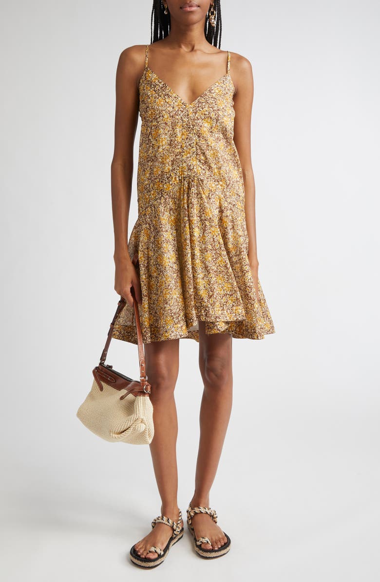 Isabel Marant Étoile Danielle Mixed Print Cotton Sundress, Main, color, Brown/ Khaki/ Yellow