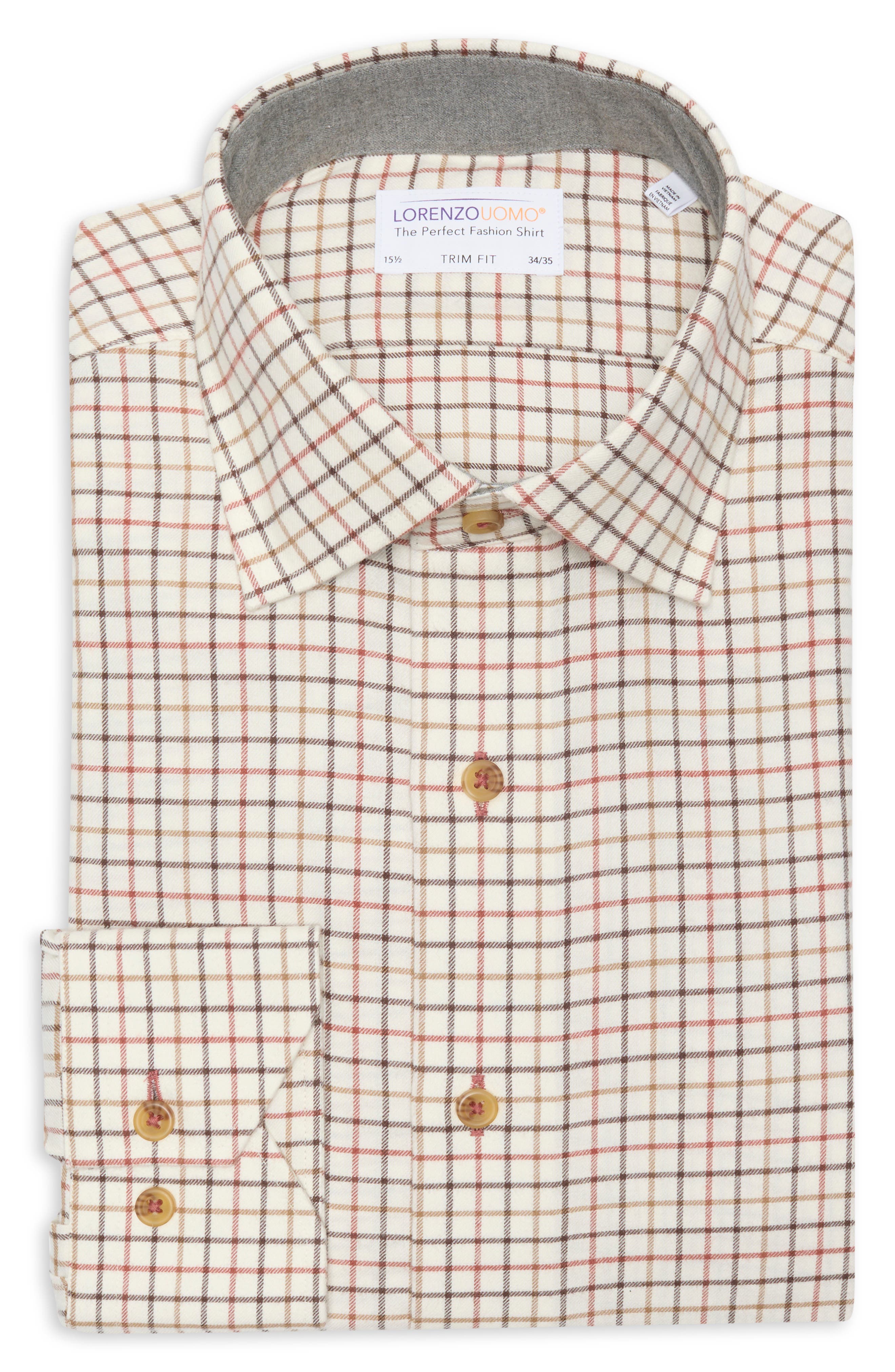 Lorenzo Uomo Trim Fit Small Windowpane Cotton Dress Shirt