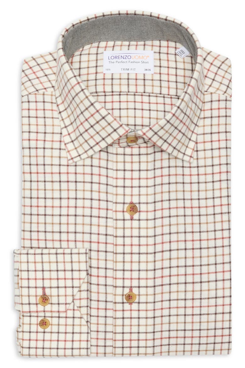 Trim Fit Small Windowpane Cotton Dress Shirt, Alternate, color, SAND