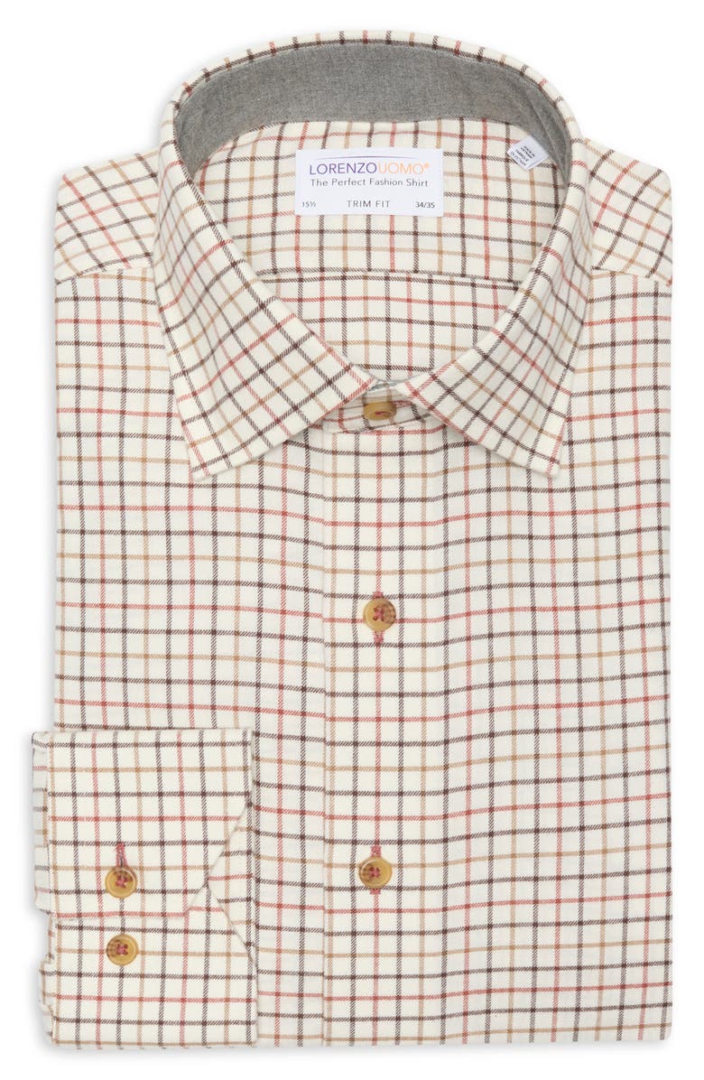 Lorenzo Uomo Trim Fit Small Windowpane Cotton Dress Shirt, Main, color, Sand