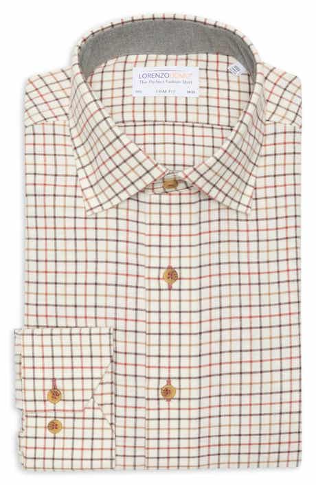 Lorenzo Uomo Trim Fit Small Windowpane Cotton Dress Shirt