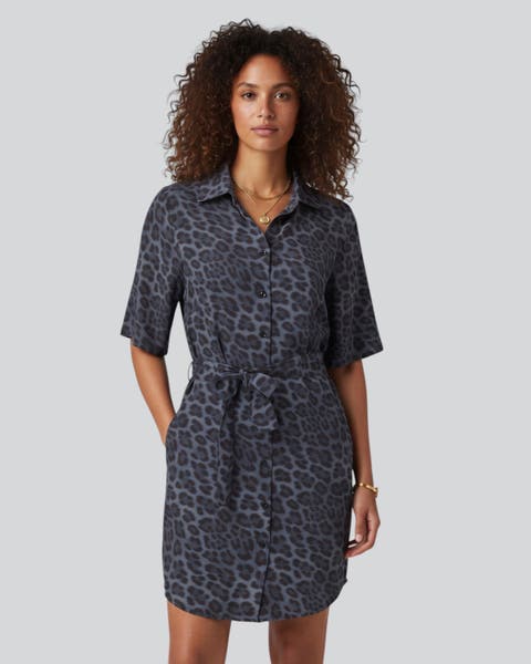 Leopard Womens Stretch Silk Shirt Dress