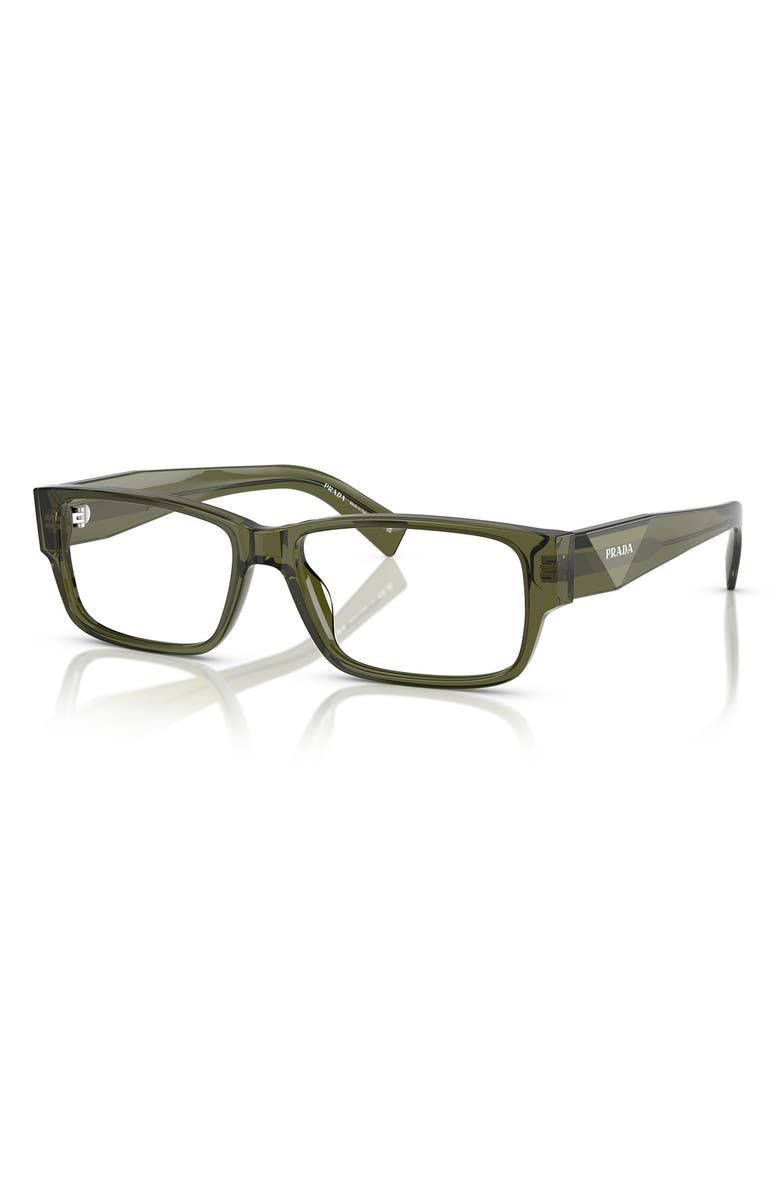 Prada 57mm Rectangular Optical Glasses, Alternate, color, Transparent Green