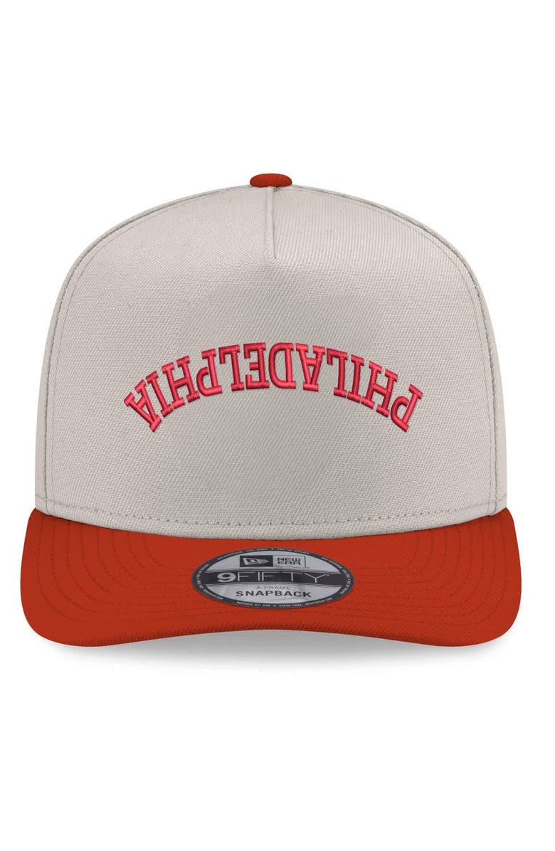 New Era Men's New Era Cream/Red Philadelphia Phillies Upside Down City Name A-Frame 9FIFTY Snapback Hat, Alternate, color, Cream