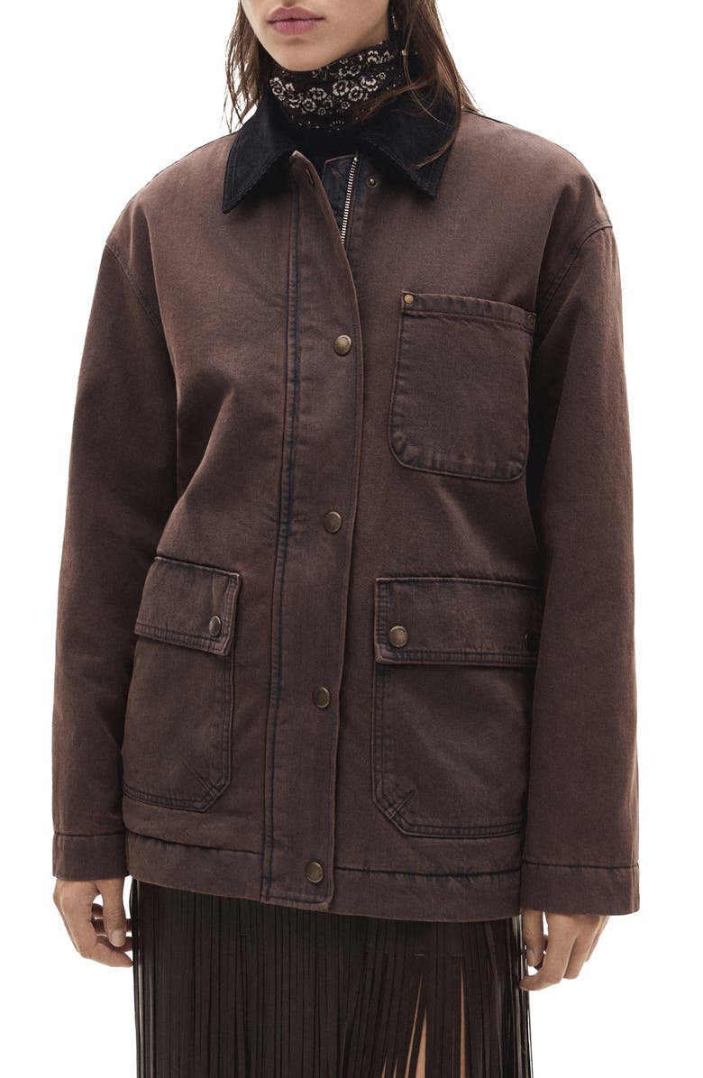 MANGO Denim Jacket with Corduroy Collar, Main, color,