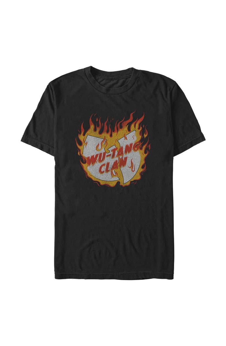 Wu-Tang Clan Men's Wu-Tang Clan Distressed Logo on Fire Graphic T-Shirt, Main, color, Black
