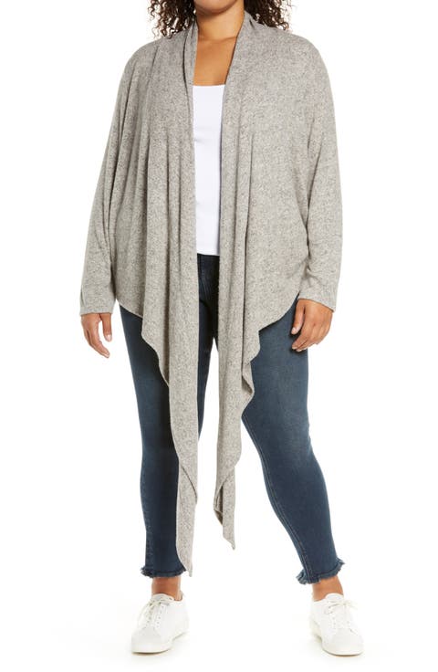 Multi Wear Tie Front Draped Cardigan (Plus Size)