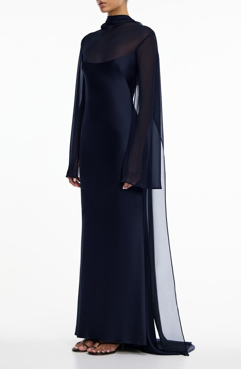 Significant Other Devlyn Chiffon Drape Long Sleeve Gown, Alternate, color, Sapphire