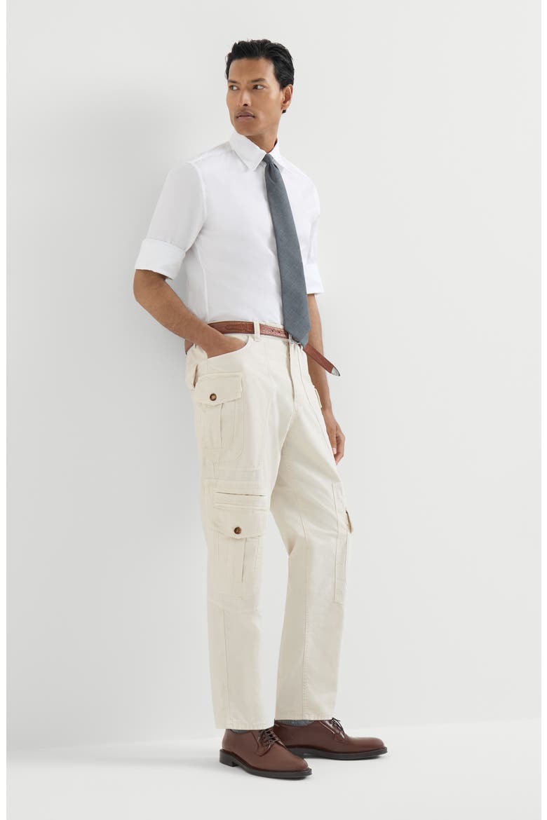 Peached cotton gabardine explorer trousers, Alternate, color, Snow