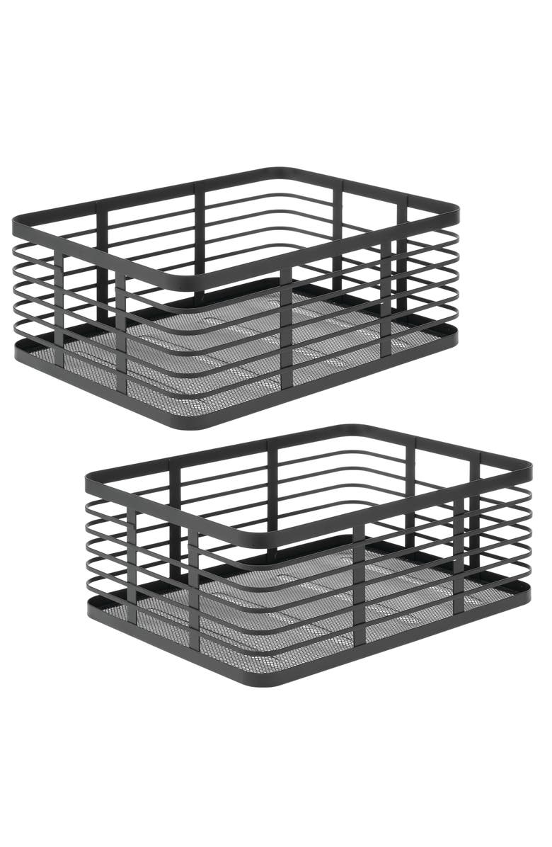 mDesign Metal Pantry Basket with Handles - Set of 2 - Matte Black, Main, color, Matte Black