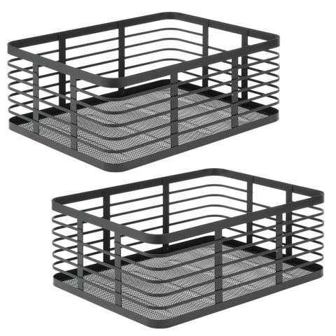 Metal Pantry Basket with Handles - Set of 2 - Matte Black