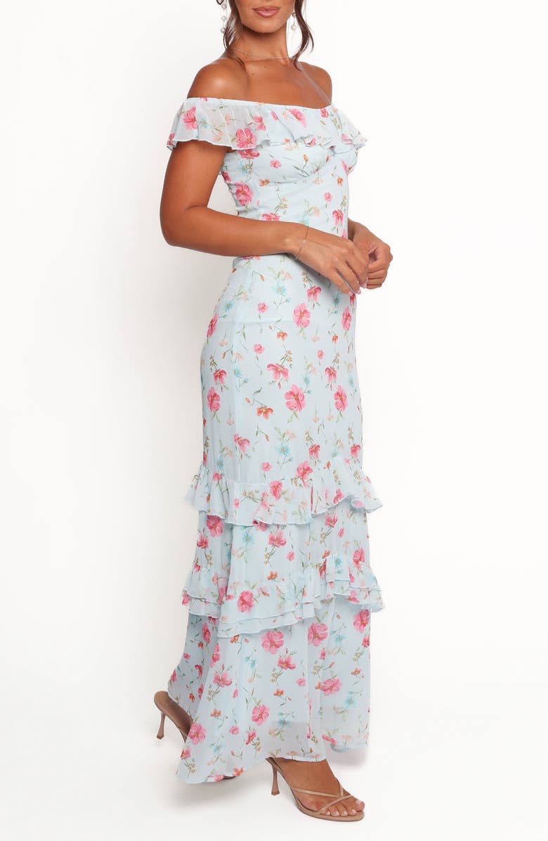 Petal & Pup Irelynn Off the Shoulder Maxi Dress, Alternate, color, Blue Floral