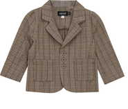 Space Grey Front Button Woven Plaid Blazer