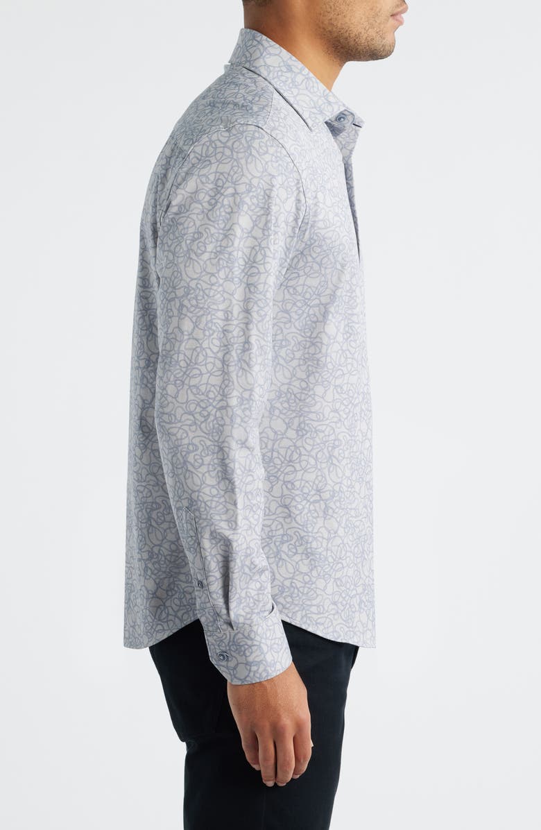 Bugatchi James OoohCotton<sup>®</sup> Serpentine String Print Twill Button-Up Shirt, Alternate, color, Platinum