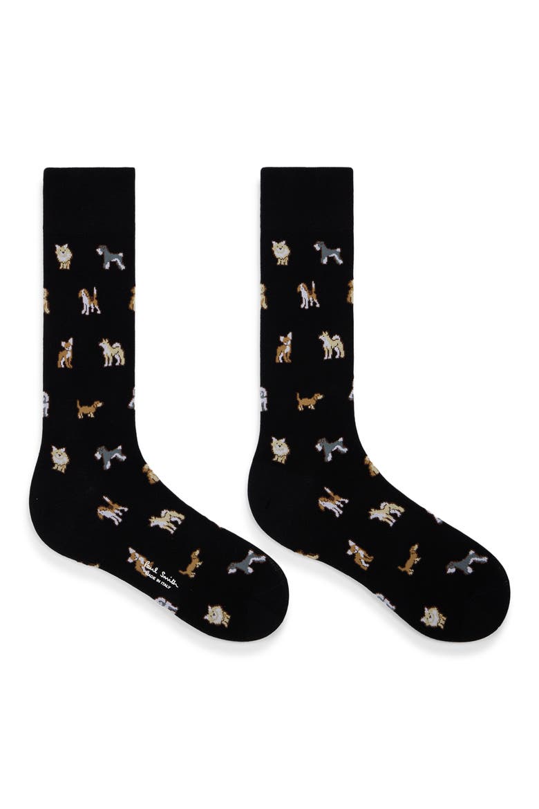 Kyoto Dog Intarsia Dress Socks, Alternate, color, BLACK