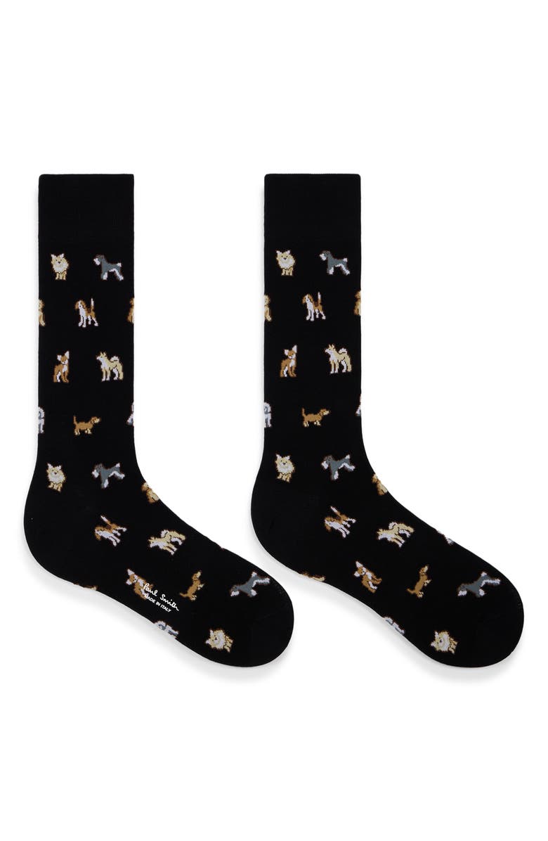 Paul Smith Kyoto Dog Intarsia Dress Socks, Alternate, color, Black