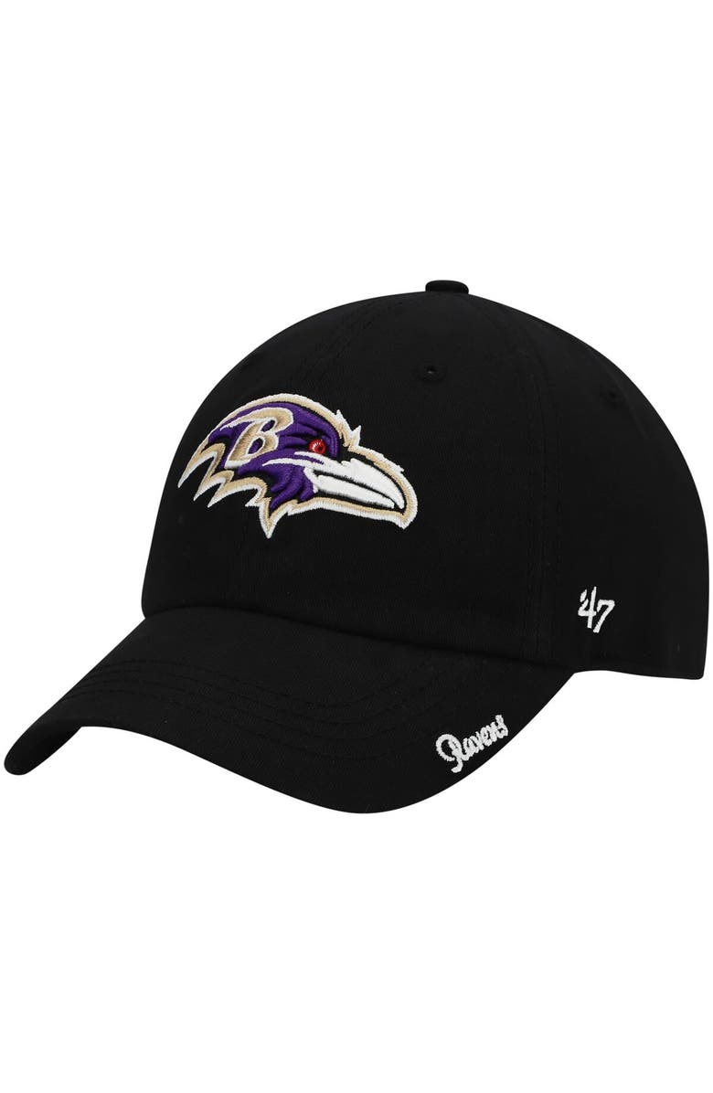 '47 Women's '47 Black Baltimore Ravens Miata Clean Up Primary Adjustable Hat, Main, color,
