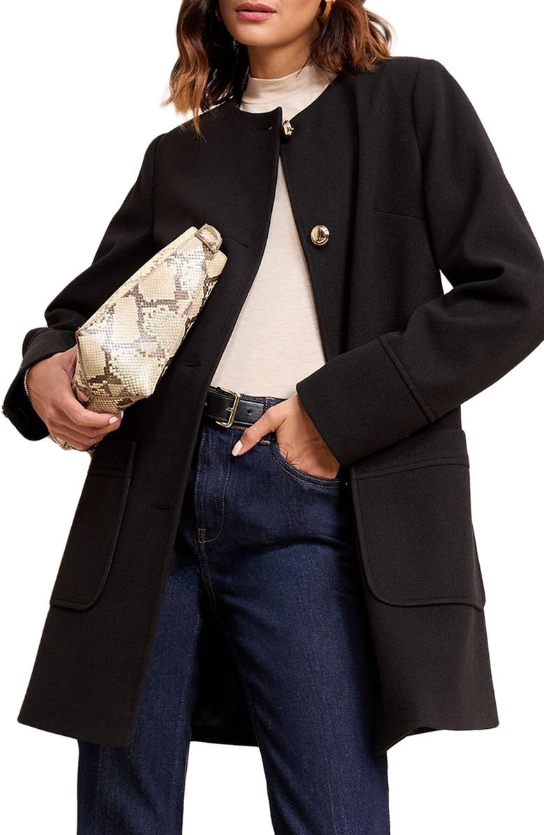 Friends Like These Collarless Swing Coat, Main, color, Black