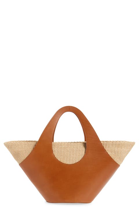 Siena Leather & Raffia Top Handle Tote