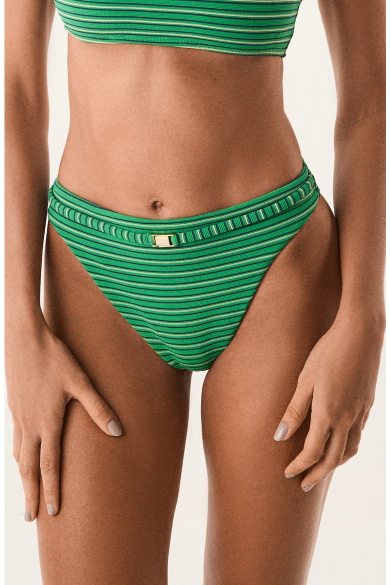 Lucie Lindsay Striped Cheeky Bikini Bottoms, Main, color, GREEN