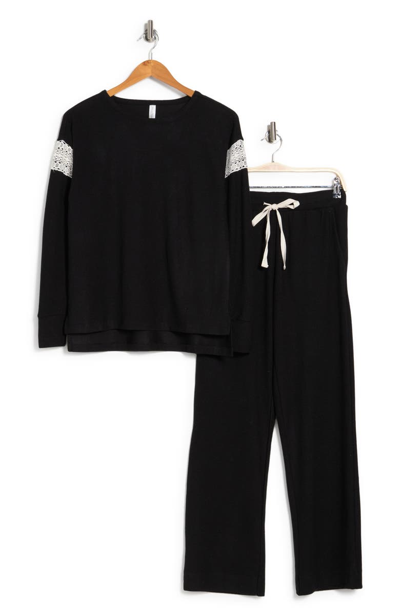 Flora Nikrooz FLORA BY FLORA NIKROOZ Alexandra Long Sleeve Top & Pants 2-Piece Pajama Set, Alternate, color, Black