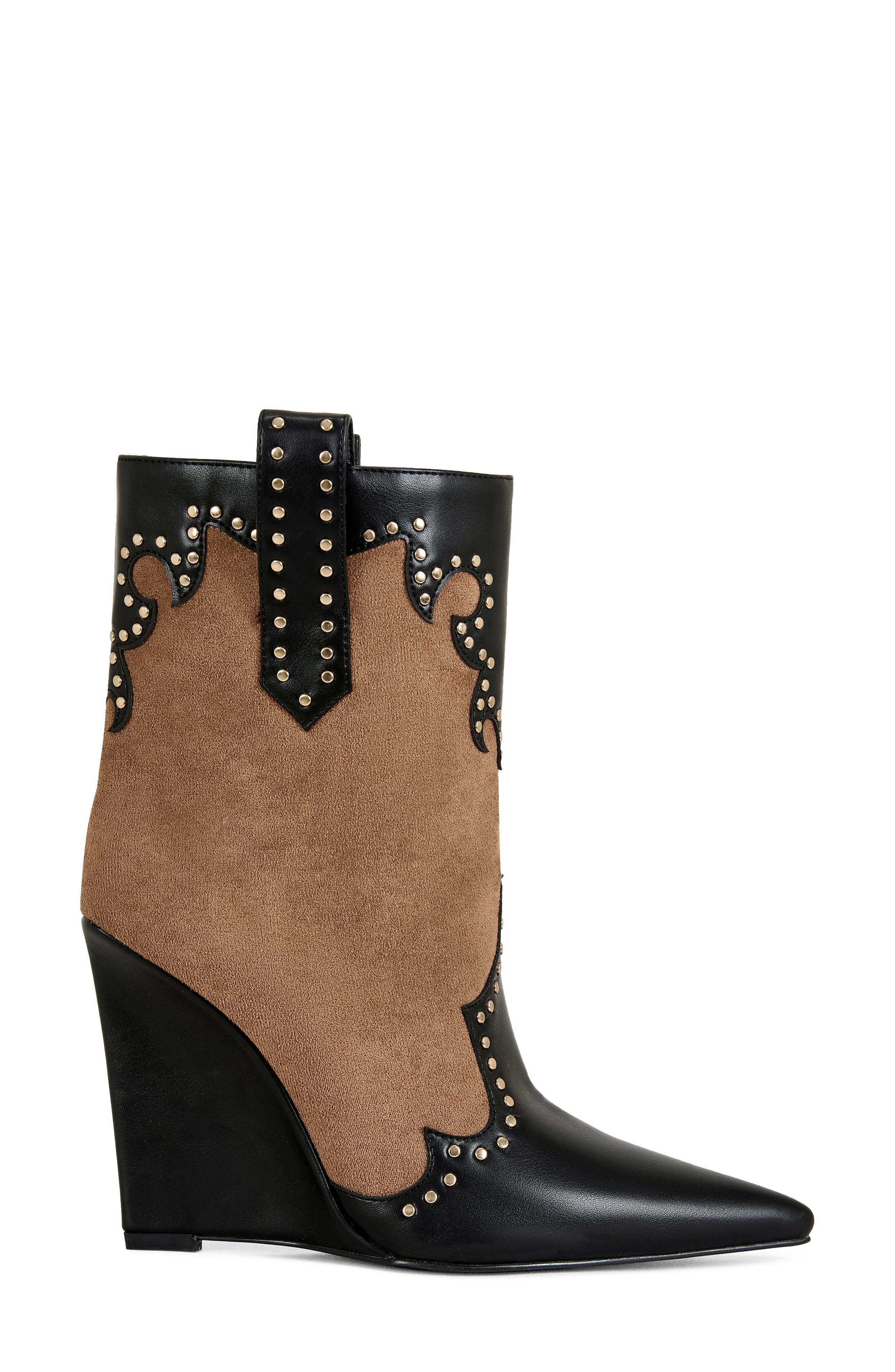 AZALEA WANG Talulah Western Wedge Bootie, Alternate, color, Cognac