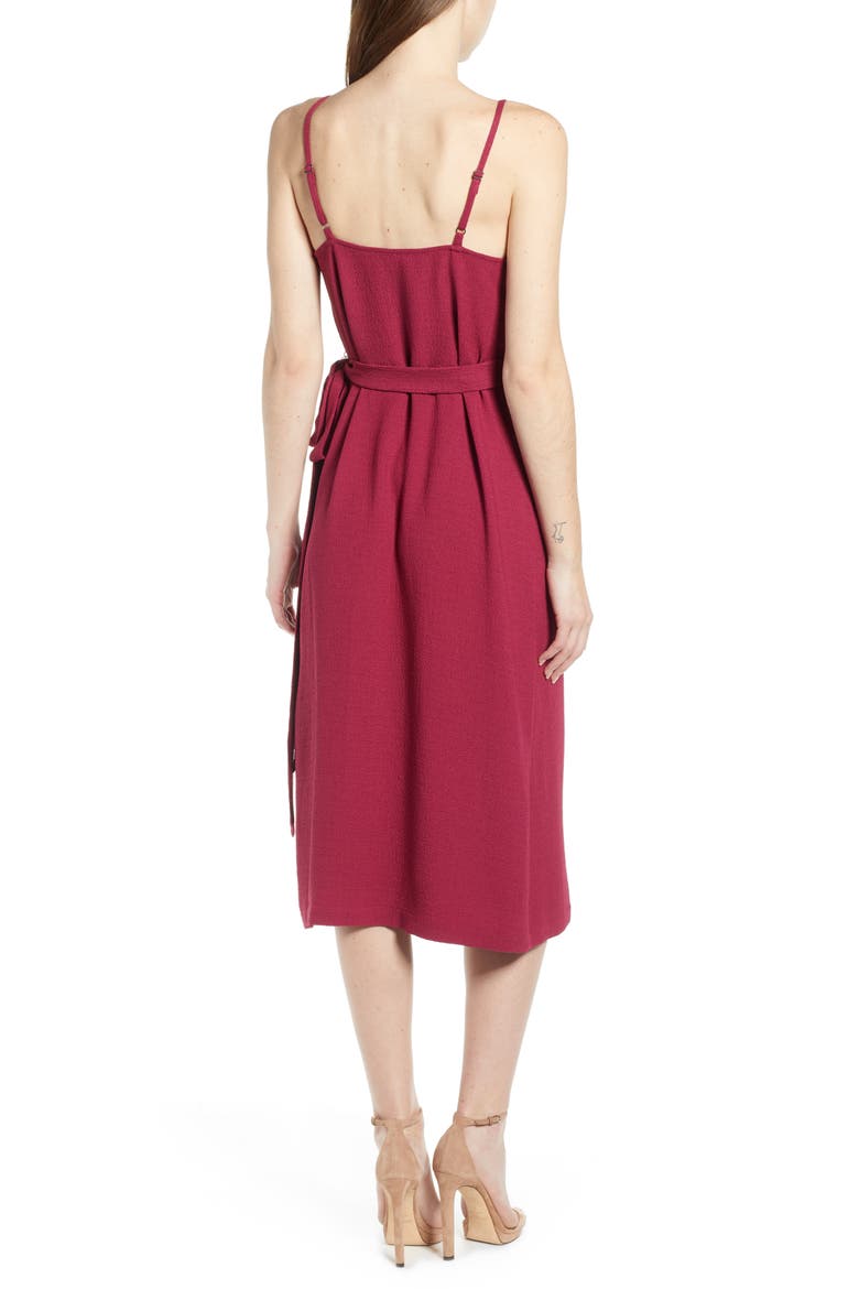 Crepe Wrap Midi Dress, Alternate, color, BURGUNDY PLUM