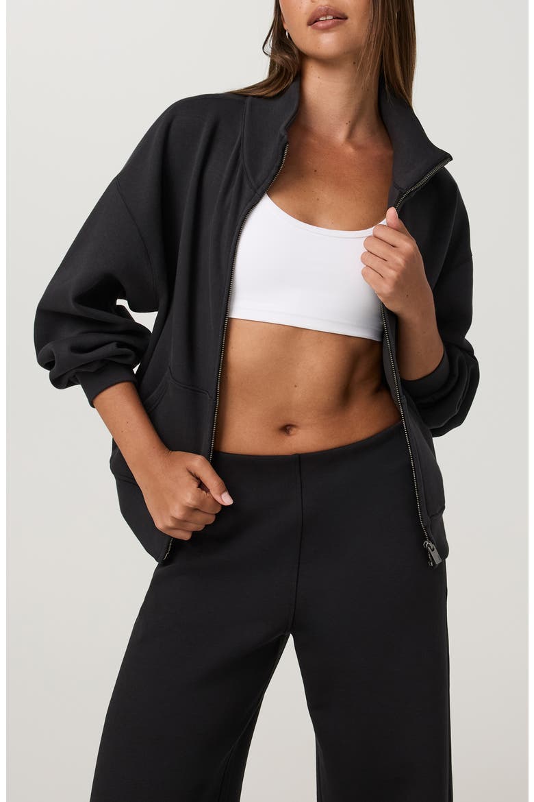Galaxy Funnel Neck Full Zip Sweatshirt, Alternate, color, BLACK