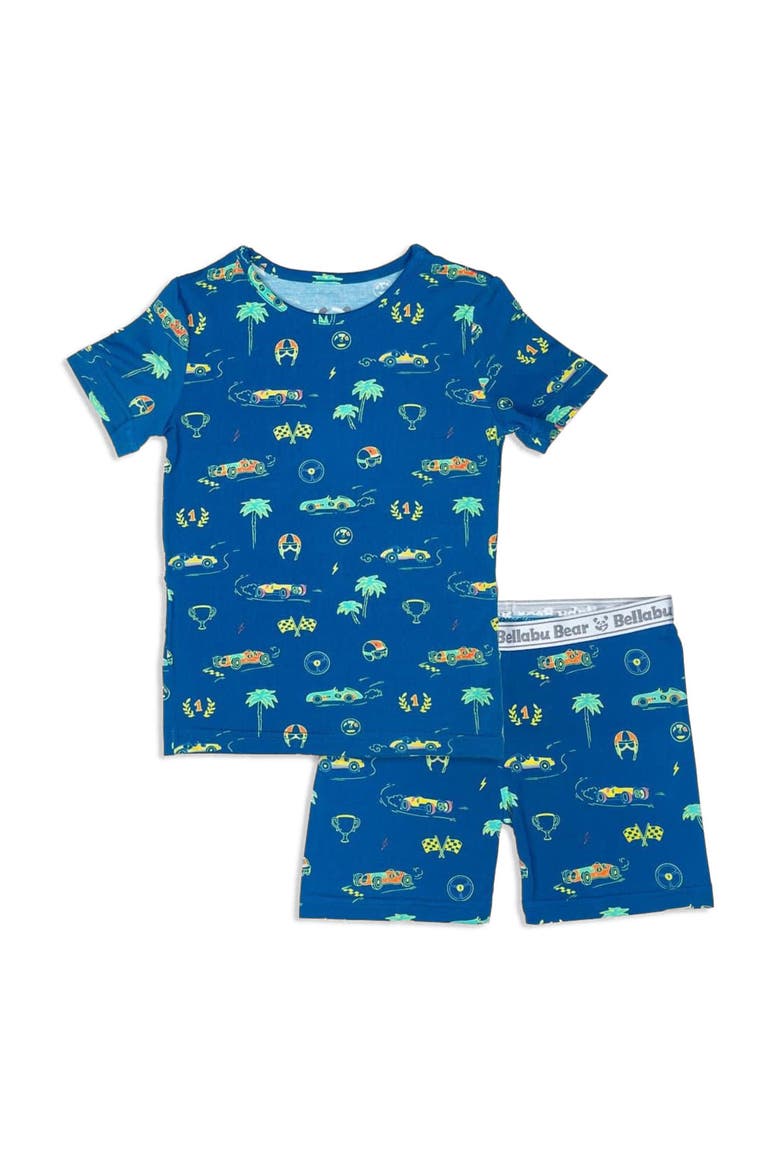 Monaco Blue Kids 2-Piece Short Sleeve & Shorts Pajama Set, Main, color, Monaco Blue