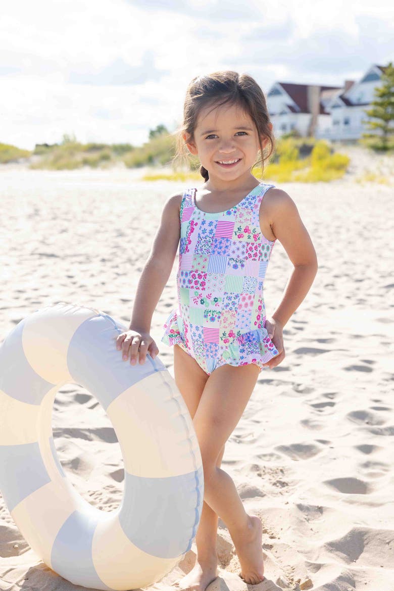 Patchwork Floral Hip Ruffle Swimsuit, Alternate, color, Multi