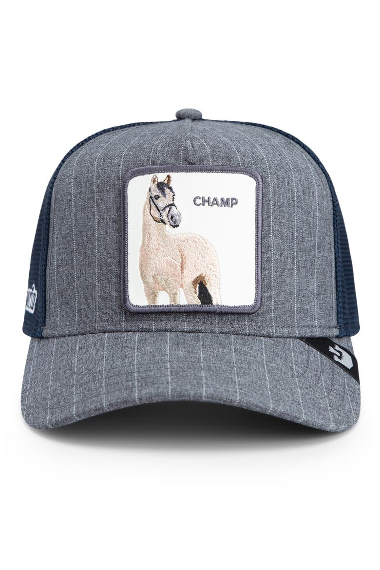 Suited Champ Snapback Trucker Hat, Alternate, color, NAVY