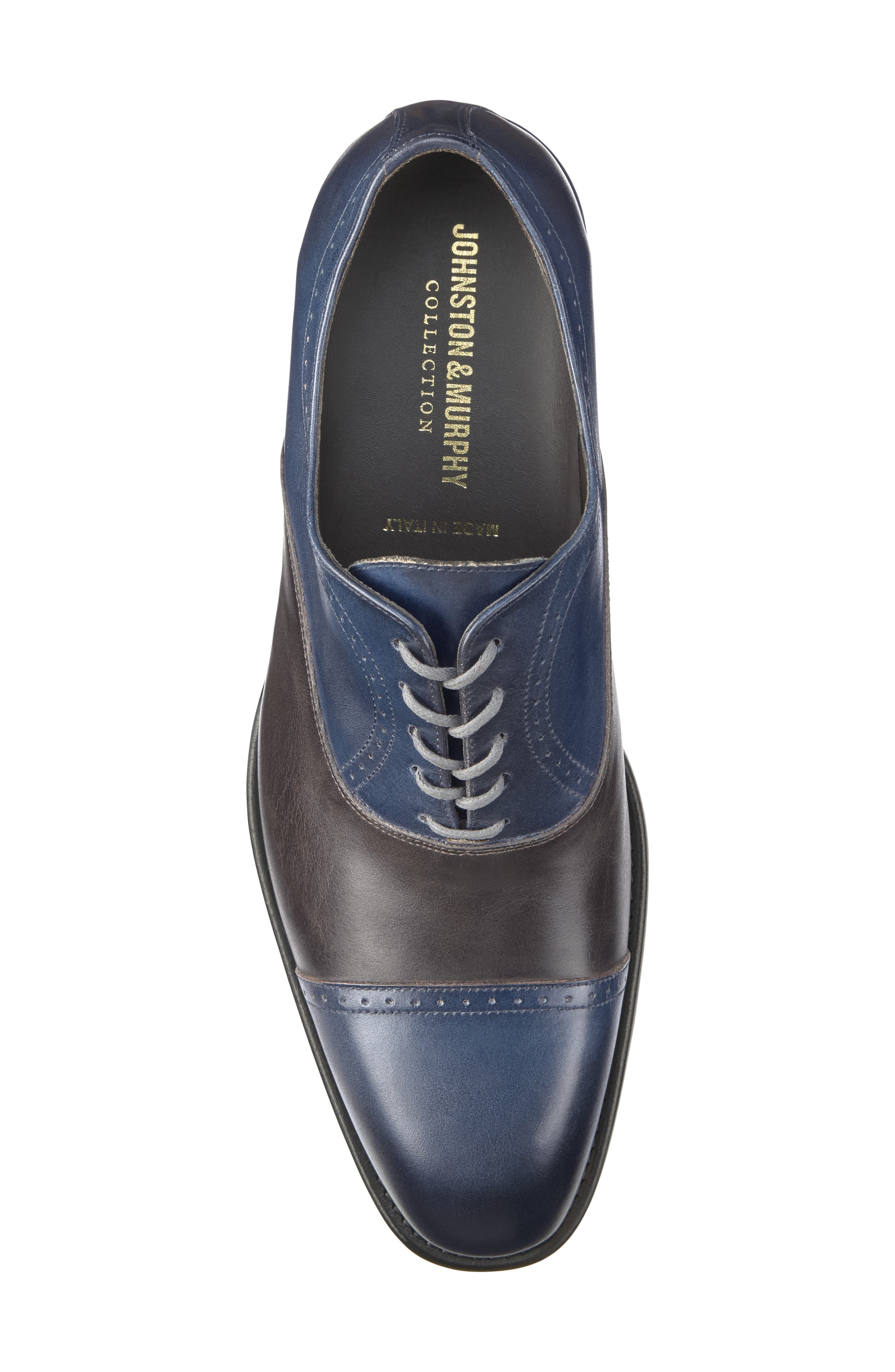 Johnston & Murphy Ellsworth Cap Toe Oxford, Alternate, color, Navy/Brown Italian Calfskin