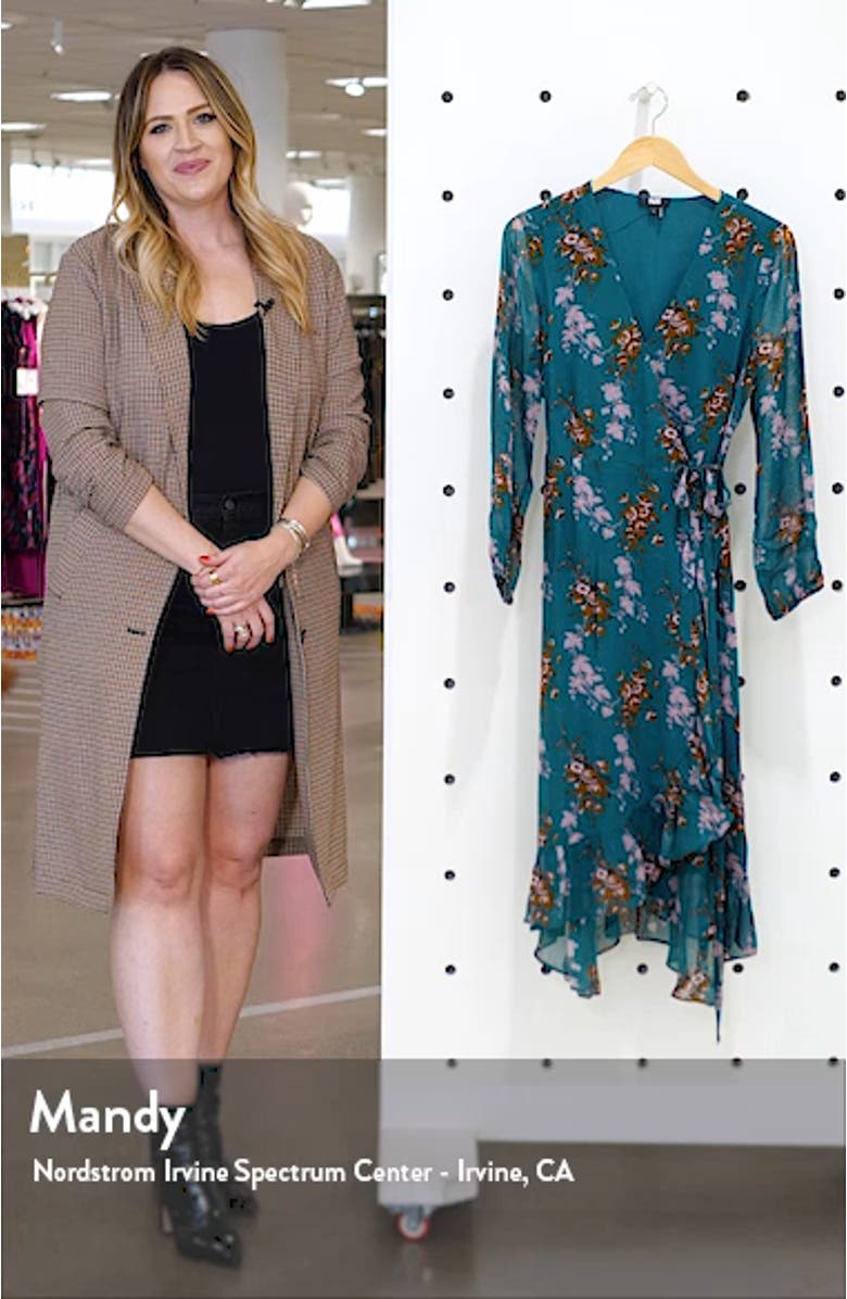 Palazzo Print Long Sleeve Silk Wrap Dress, sales video thumbnail